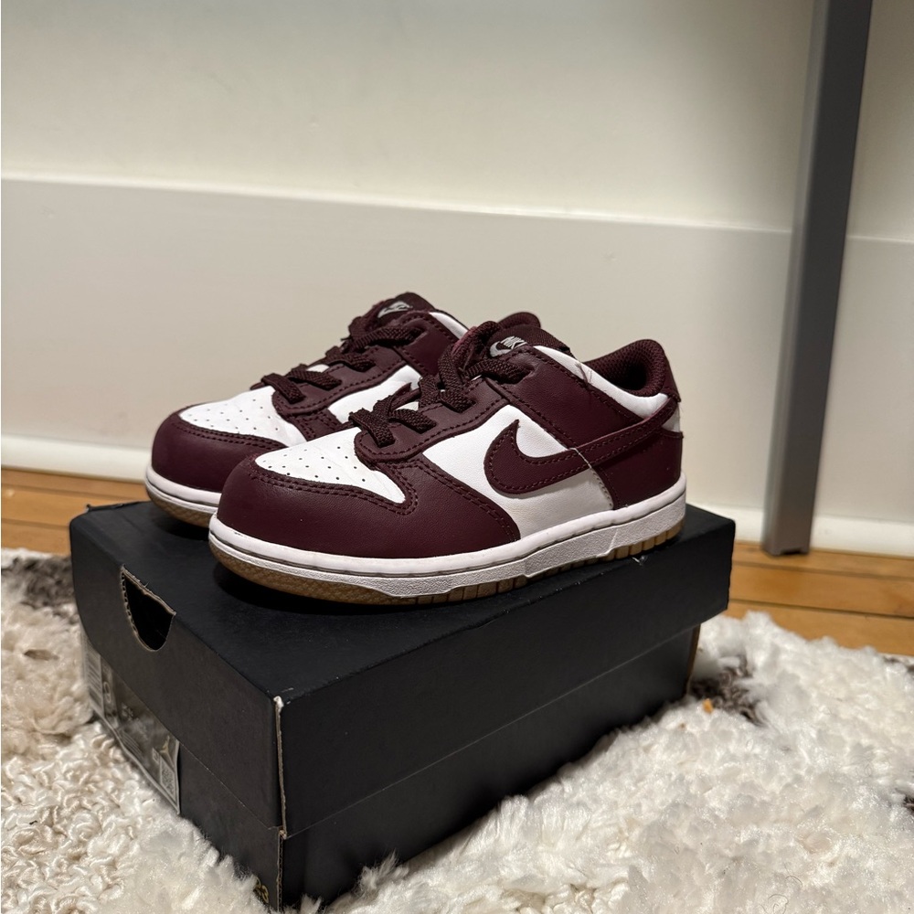 Nike Dunk Low "White/Burgundy Crush/Gum Light Brown" Kids Size 10